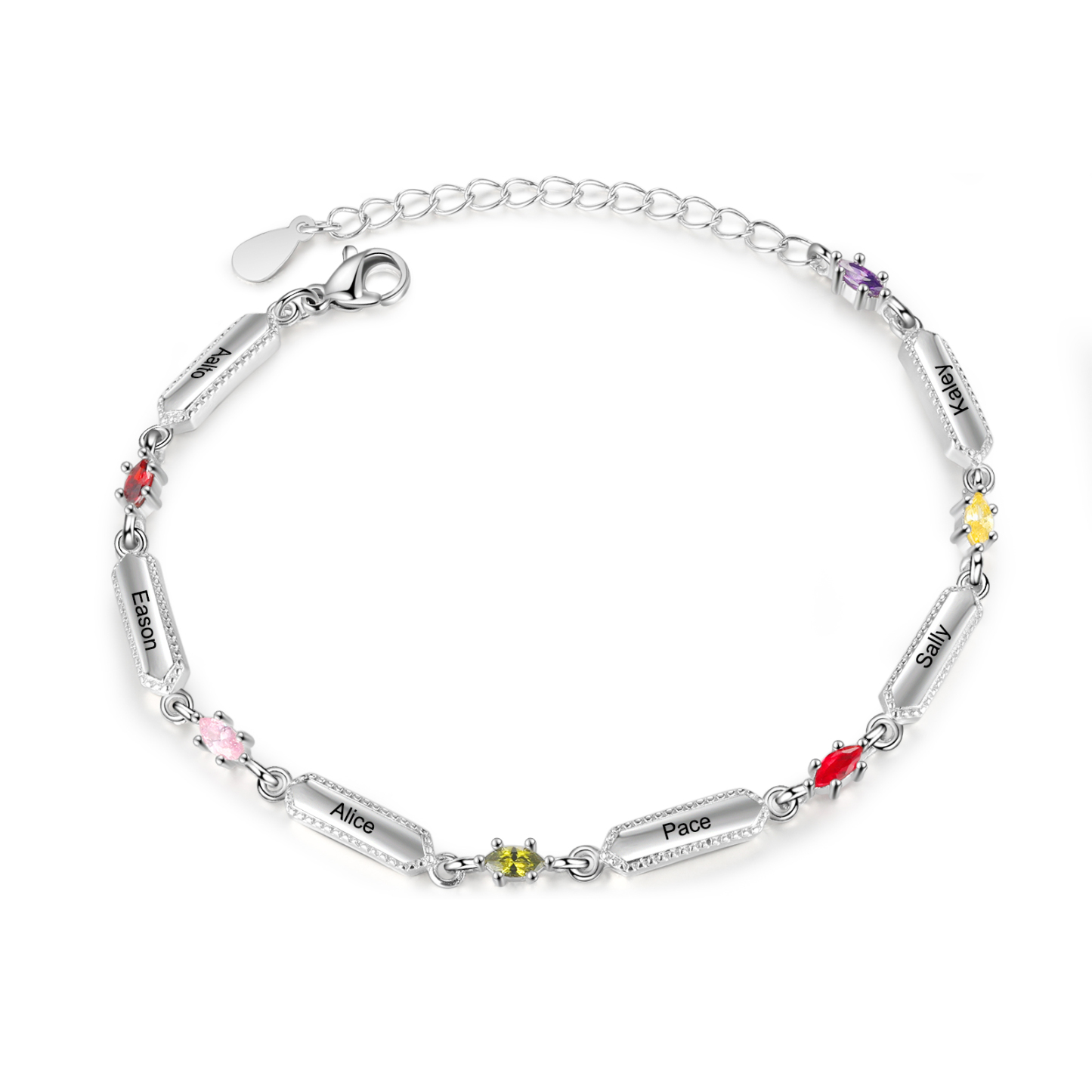 Custom Birthstone Bracelet with 6 Names Personalised Family Bracelet-Jessemade AU