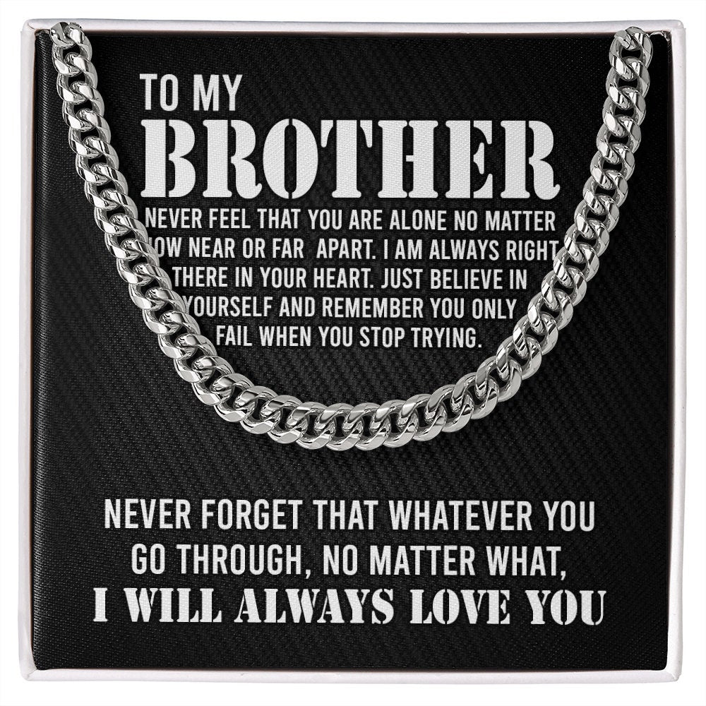 To My Brother Cuban Link Chain Necklace Stainless Steel Necklace Gift Set "I Will Always Love You" Gift for Brother-Jessemade AU