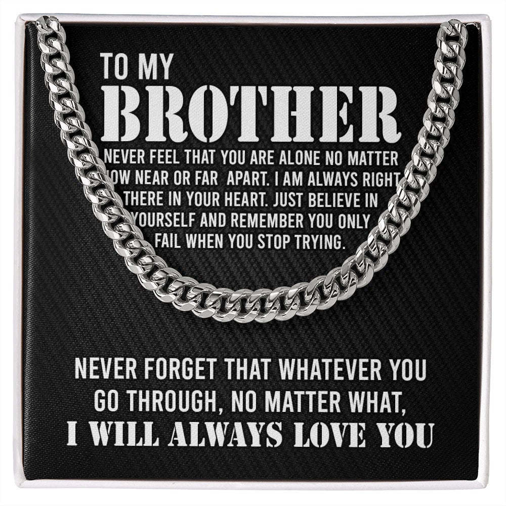 To My Brother Cuban Link Chain Necklace Stainless Steel Necklace Gift Set "I Will Always Love You" Gift for Brother-Jessemade AU