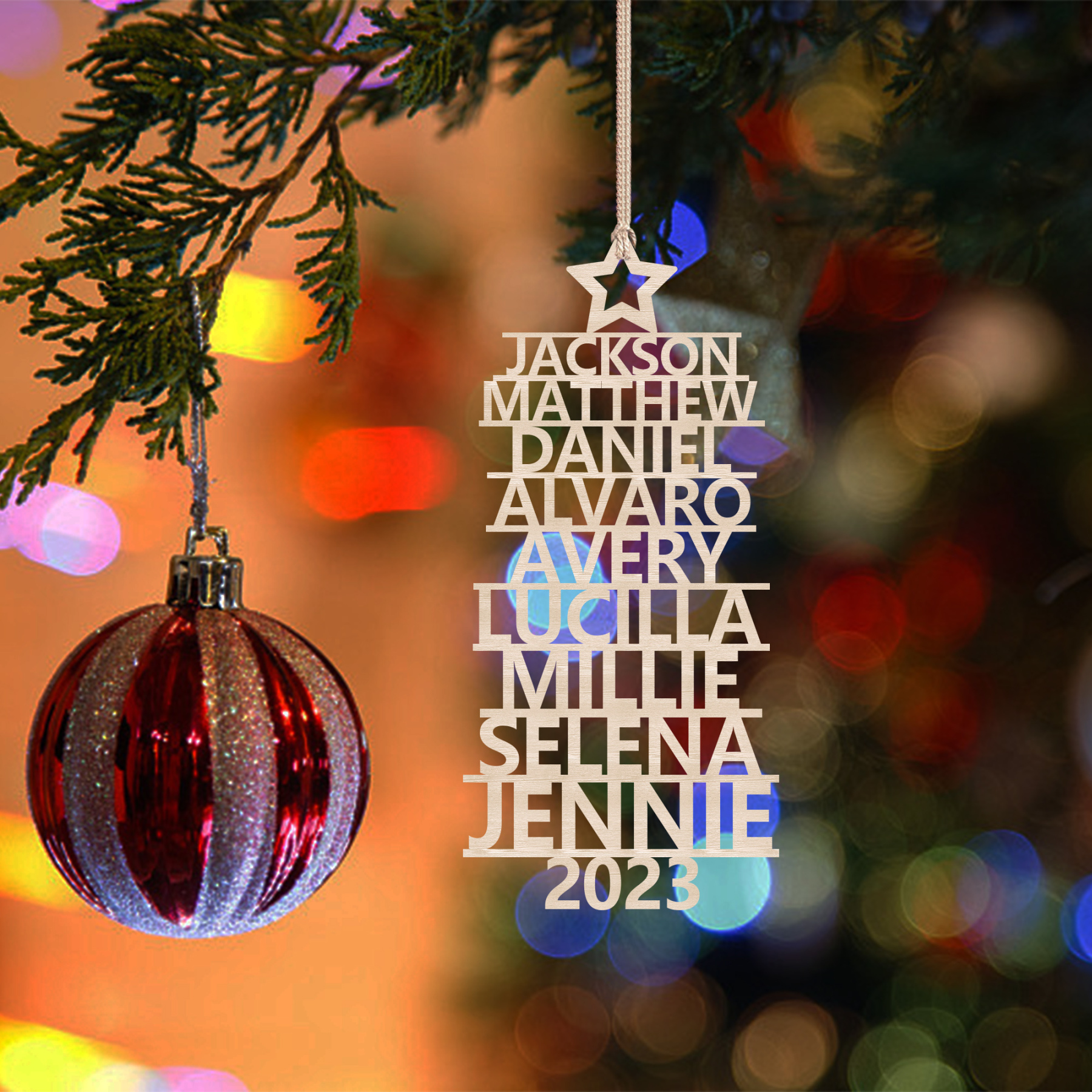 9 Names - Personalised Christmas Tree Ornaments Customised Name Xmas Wooden Decor Gifts for Family Friends-Jessemade AU
