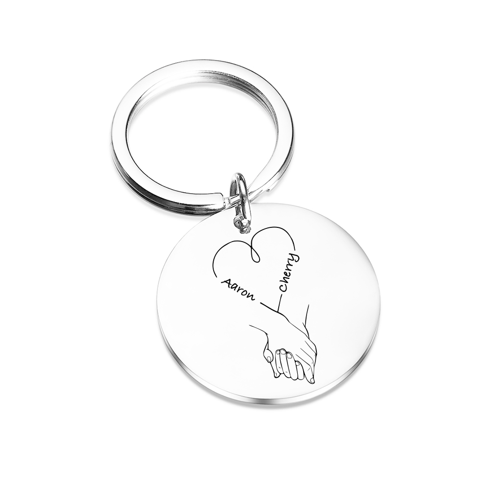 Custom Circle Keychain With 2 Names Keyring Hand-in-hand Metal Keychain Personalised Gift For Couples/Friends-Jessemade AU