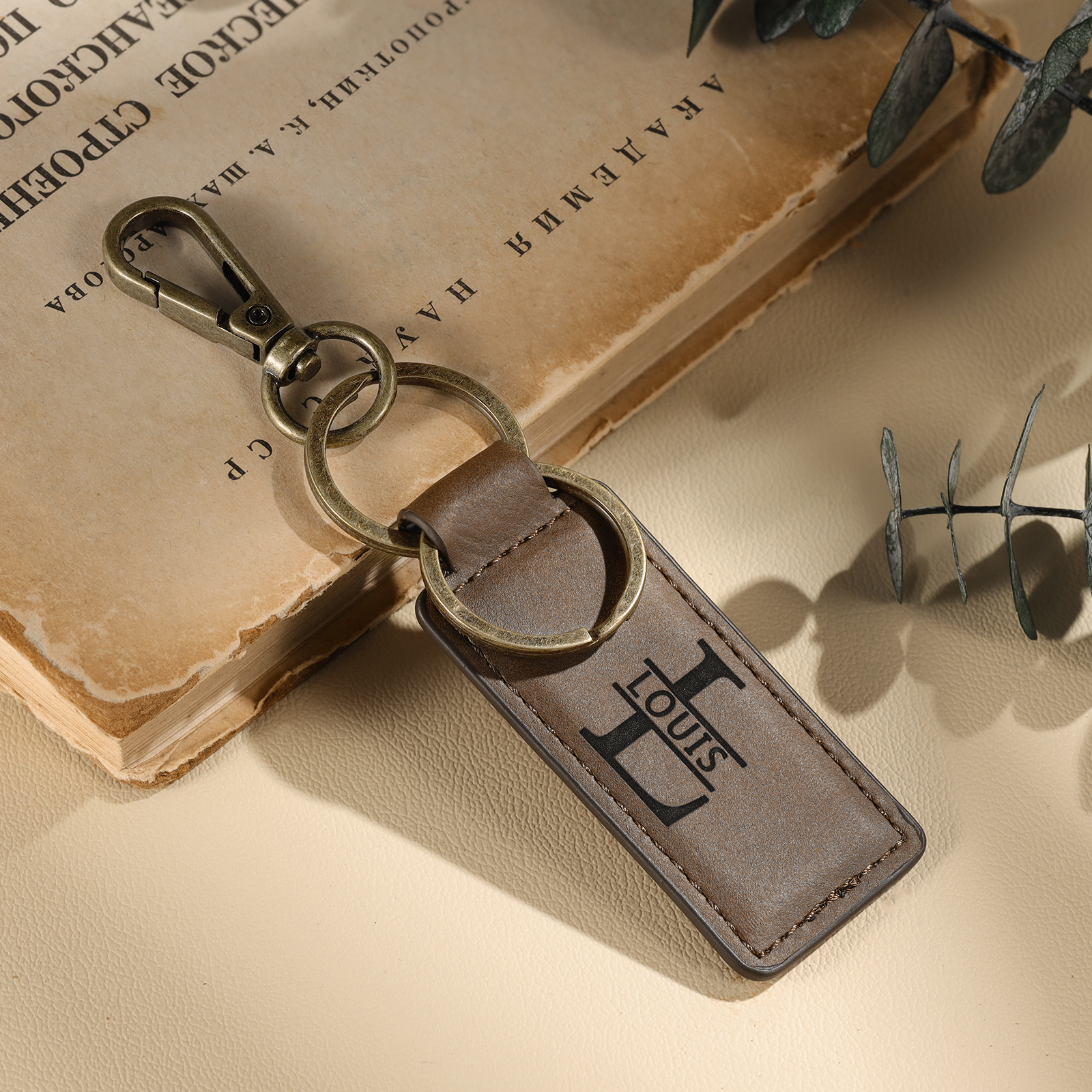 Personalised Men's Leather Keychain Custom Name & Letter Keychain Brown Valentine's Gift for Him-Jessemade AU