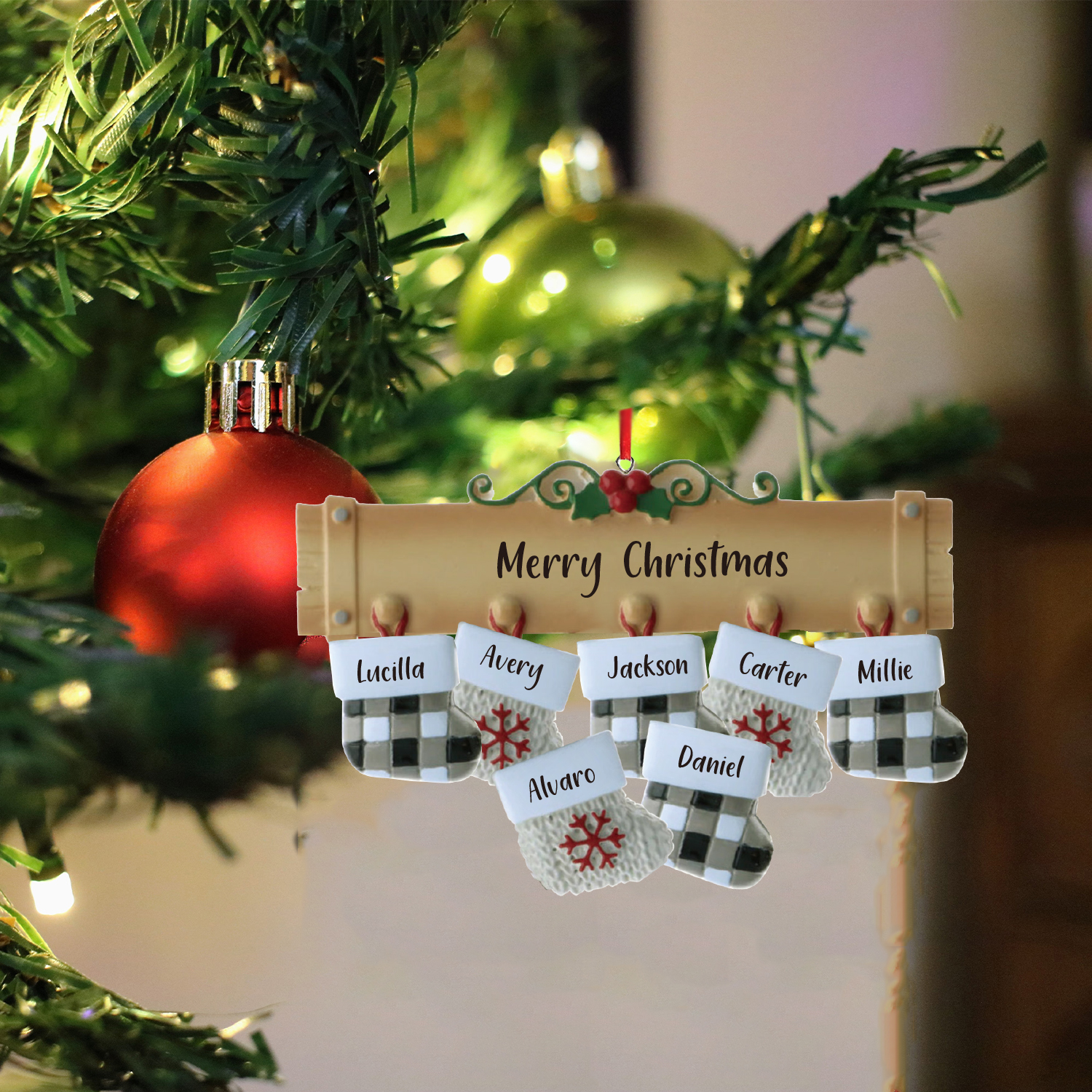 7 Names - Personalised Christmas Stockings Ornaments Customised Name & Text Christmas Decor Wooden Gifts for Family Friends-Jessemade AU