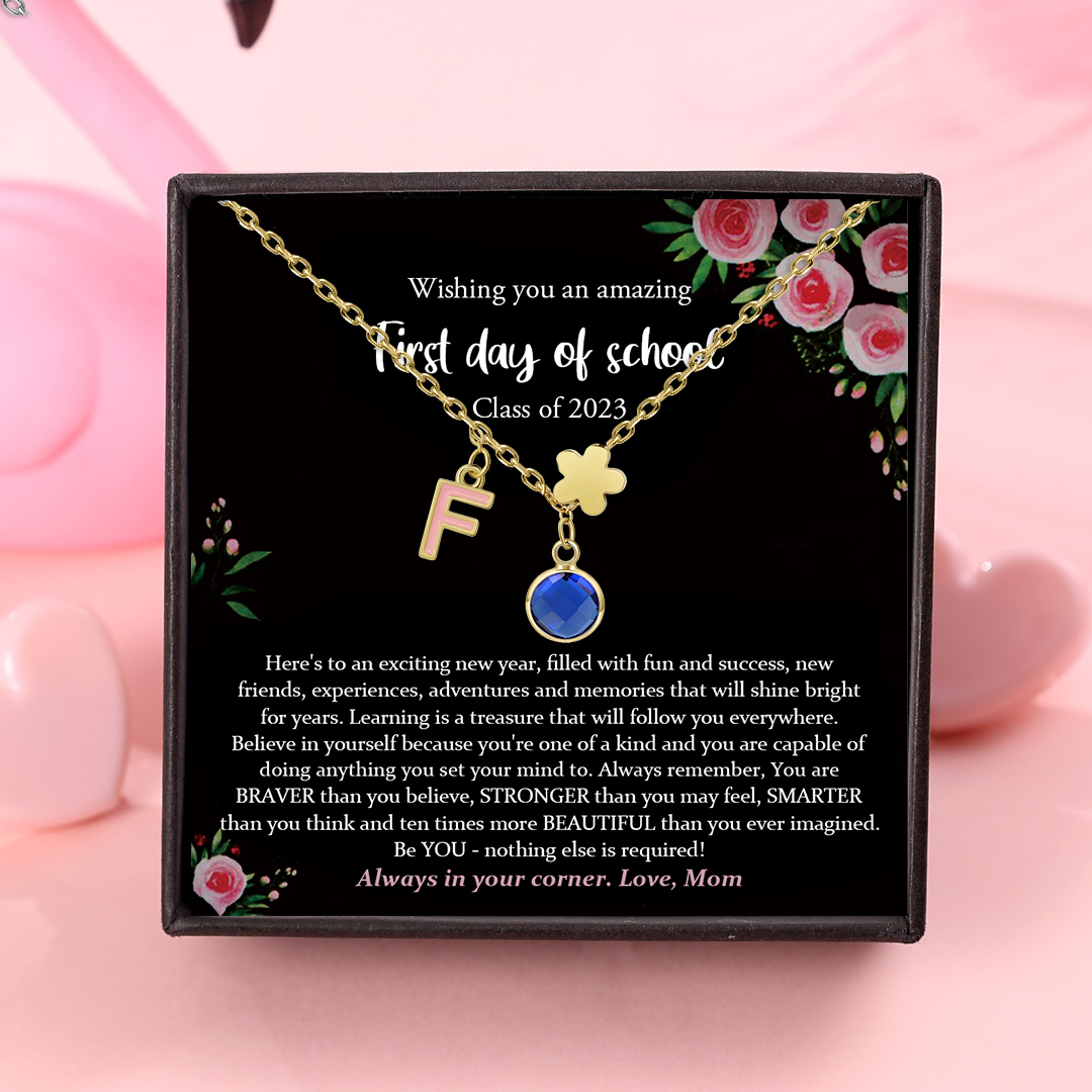 Back To School Flower Necklace Custom Birthstone and Initial Kid's Necklace-Jessemade AU