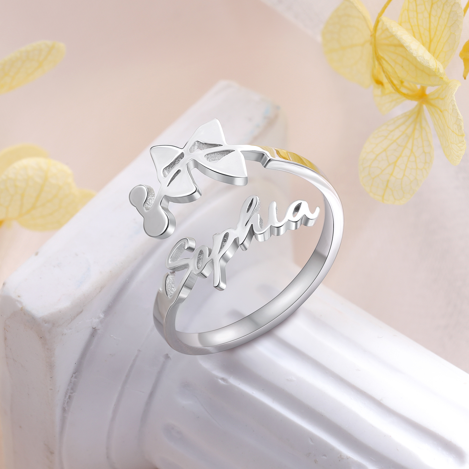 Personalised July Birth Flower Ring With Name Gifts For Her-Jessemade AU