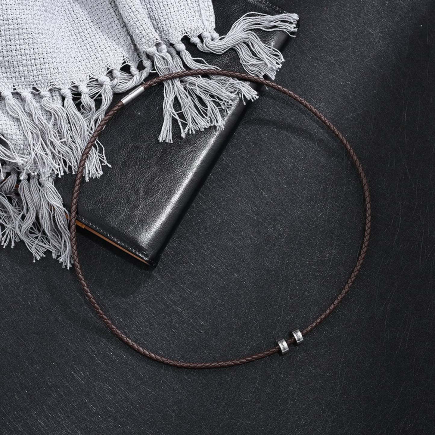 Leather Braided Bracelet Men Bracelets Personalised 3 Names 3 Beads Gift For Dad-Jessemade AU