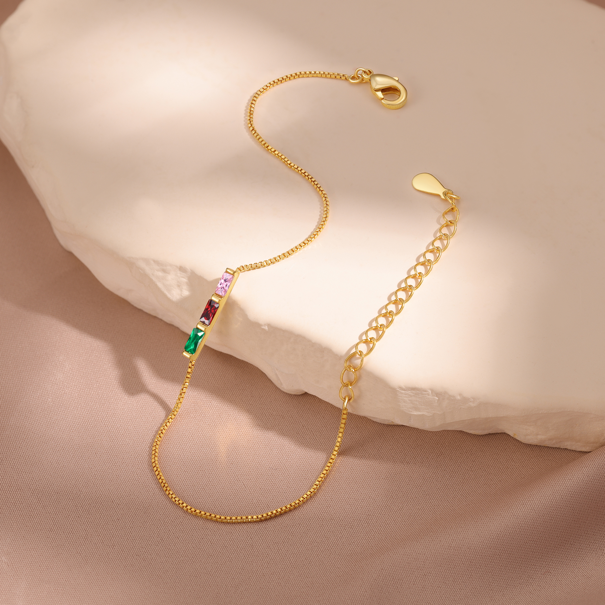 Custom 3 Birthstones Bracelet Gold Adjustable Bracelet Personalised Birthday Gift for Her-Jessemade AU