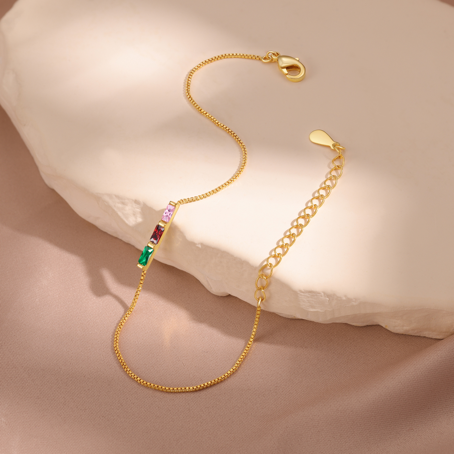 Custom 3 Birthstones Bracelet Gold Adjustable Bracelet Personalised Birthday Gift for Her-Jessemade AU