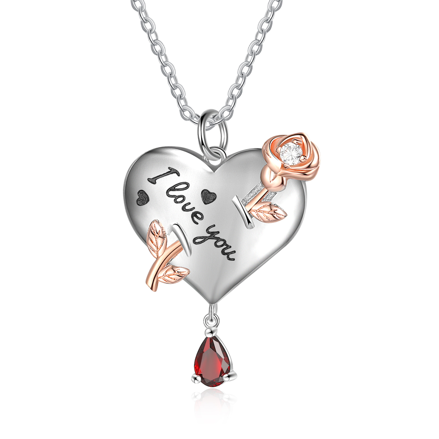 Personalised Heart Rose Necklace With Birthstone Valentine's Day Gifts For Her-Jessemade AU