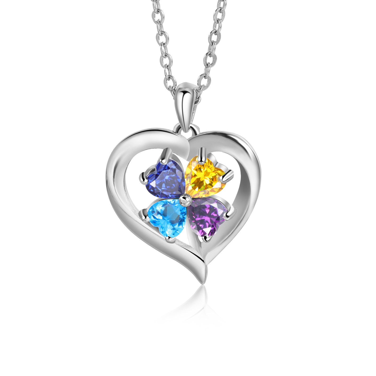 Personalised Heart Necklace with 4 Birthstones Engrave Names Family Necklace for Mom-Jessemade AU