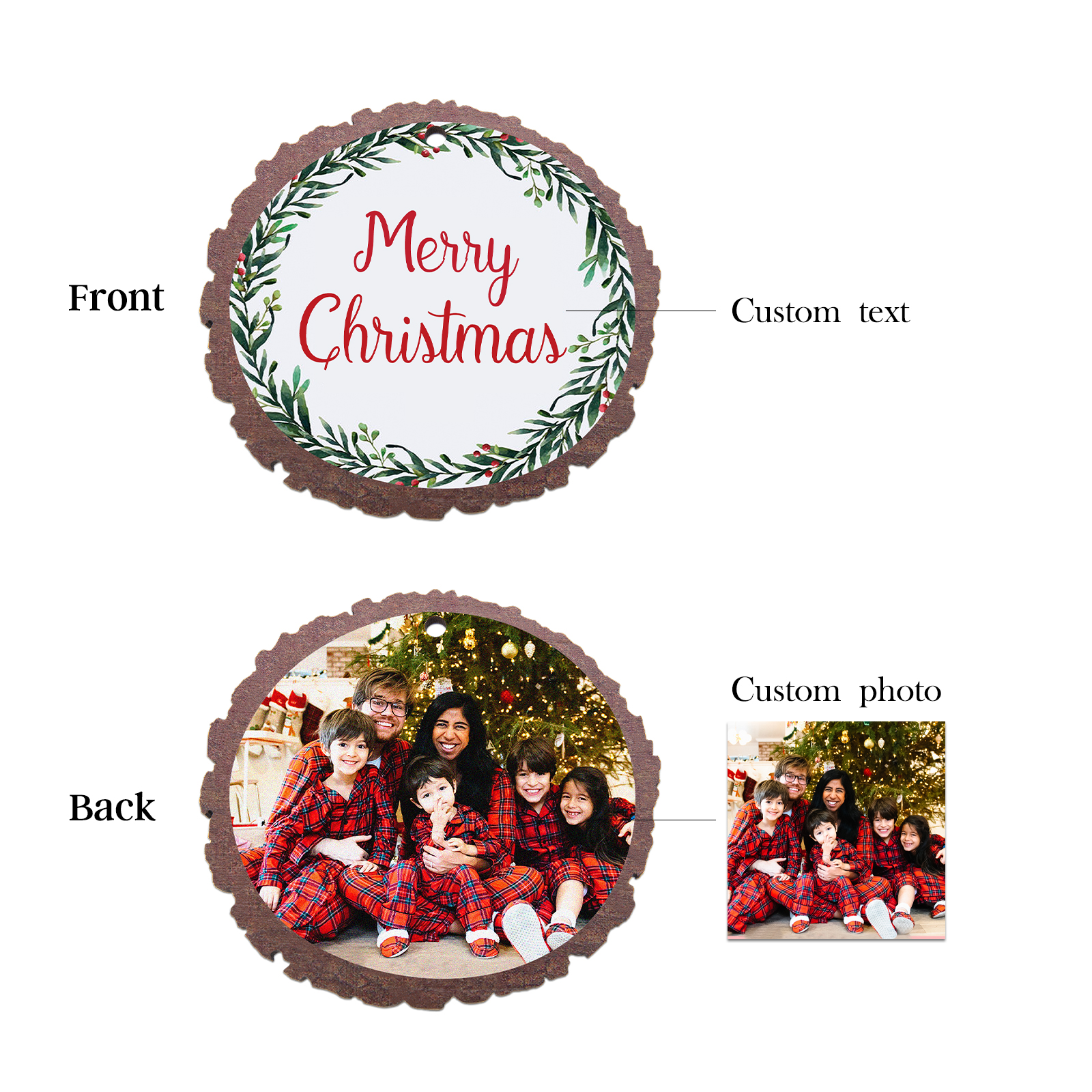 Christmas Round Ornament Custom Photo Wooden Family Ornament-Jessemade AU