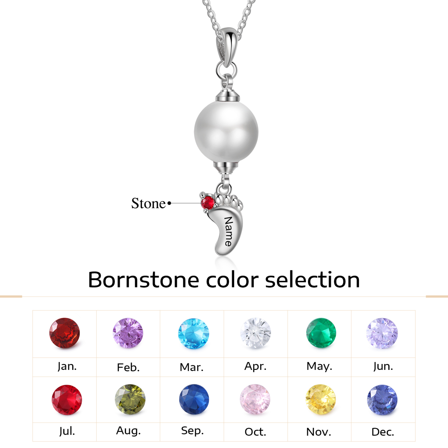 Personalised Baby Feet Pearl Necklace Custom 1 Name & Birthstone Mother Necklace-Jessemade AU