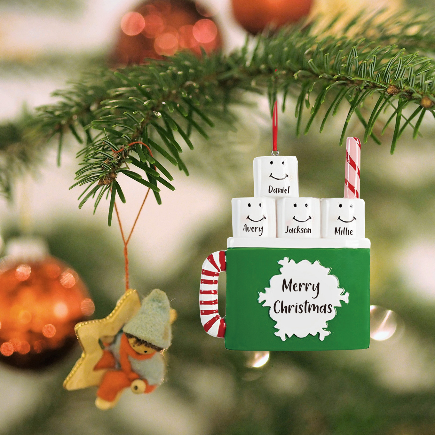 4 Names - Personalised Xmas Ornament Custom Name & Text Christmas Tree Wooden Decor Gift for Family Friends-Jessemade AU