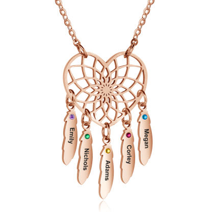 Personalised Dream Catcher Necklace With Birthstones Custom 5 Names Necklace Gifts For Her-Jessemade AU