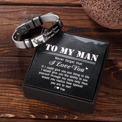 Personalised Men's Photo Bracelet Custom Photo ID Bar Watchband Bangle Gifts For Men-Jessemade AU