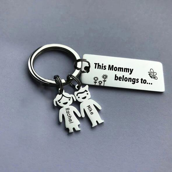 Personalised Kid Charm Keychain Engraved 2 Names Family Keychain for Him-Jessemade AU