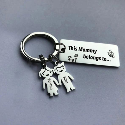 Personalised Kid Charm Keychain Engraved 2 Names Family Keychain for Him-Jessemade AU