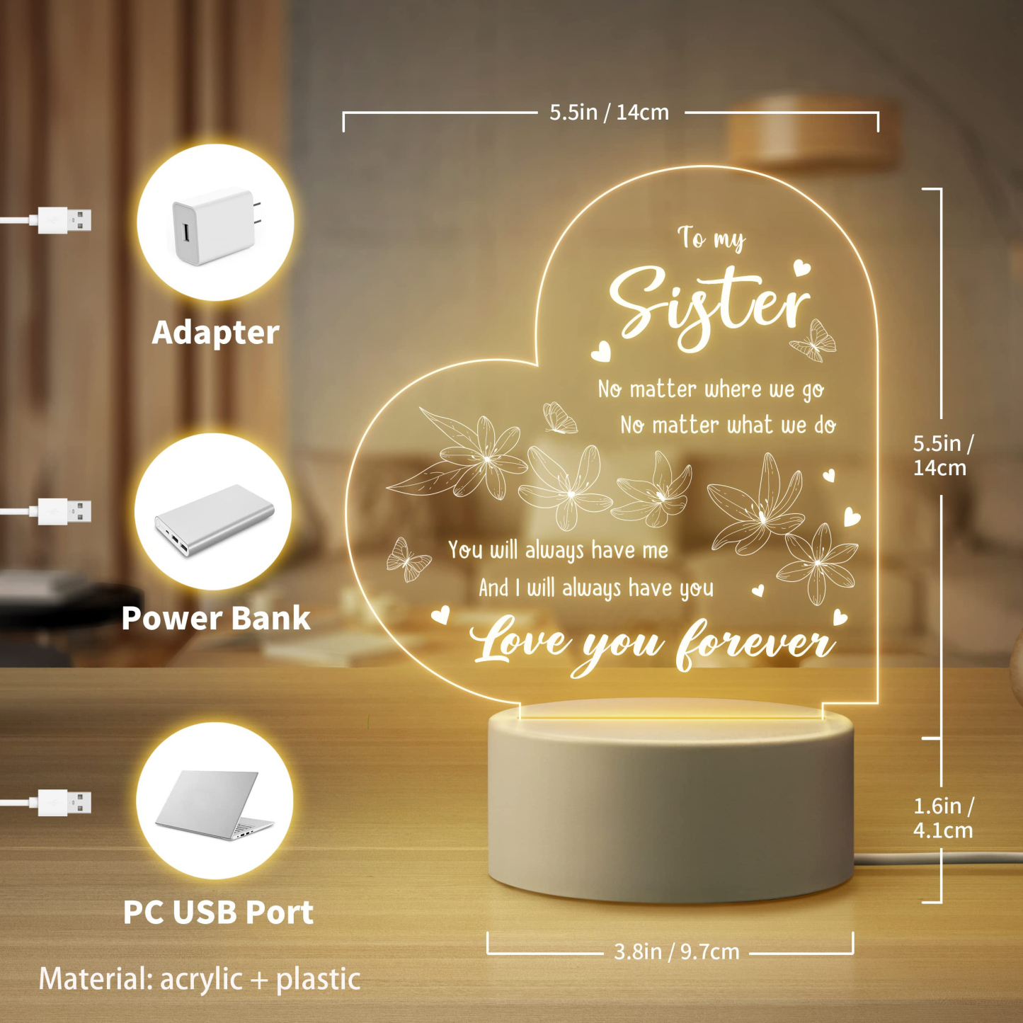 To My Sister - Love You Forever Night Light LED Lamp Bedroom Decoration For Sister-Jessemade AU