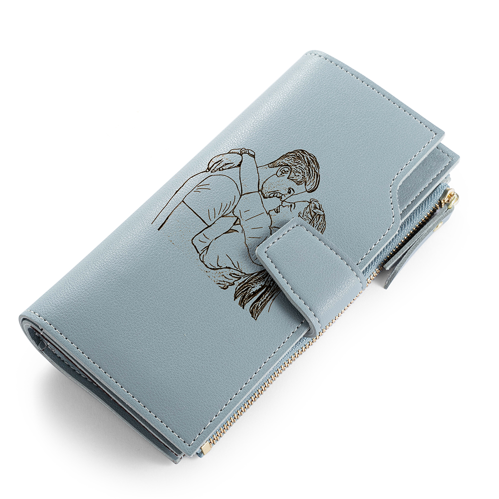 Blue Personalised Leather Wallet Engraved Photo Long Purse Gifts For Women-Jessemade AU