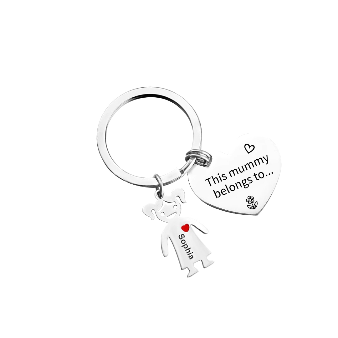 Personalised Heart Keychain With Engraved 1 Kid's Names Charm "This Mummy Belongs to" For Her Mother's Day Gifts for Mum -Jessemade AU