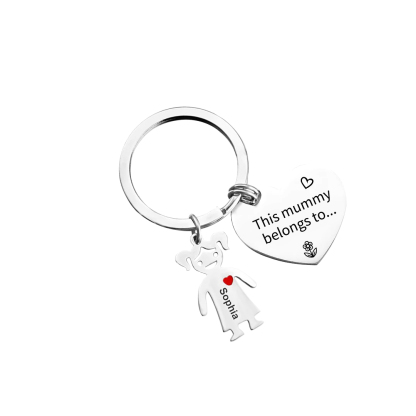 Personalised Heart Keychain With Engraved 1 Kid's Names Charm "This Mummy Belongs to" Mother's Day Gifts For Mum-Jessemade AU