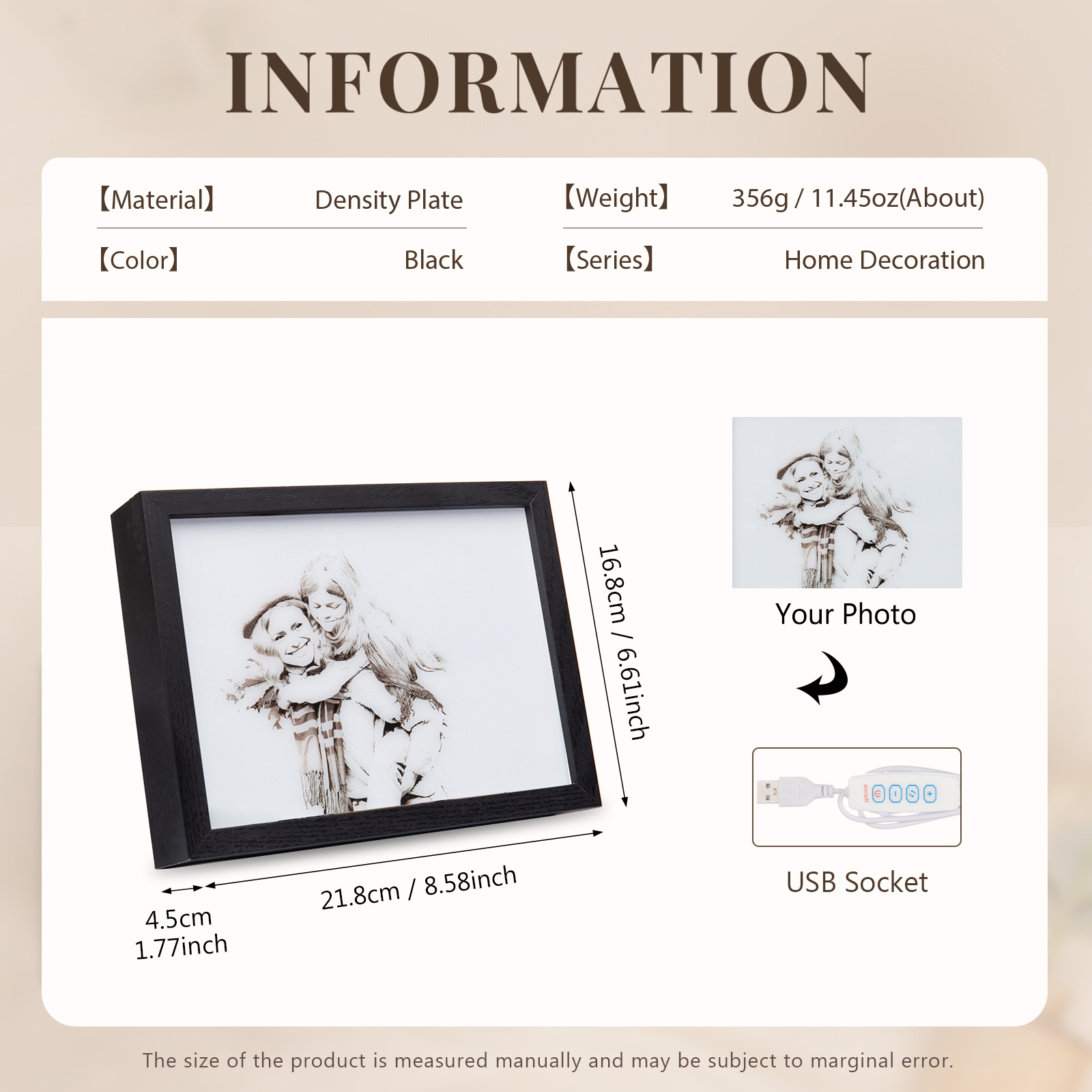 Personalised Photo Frame Night Light Changeable Colour Lamp Home Decor Personalised Gifts for Family Friends-Jessemade AU