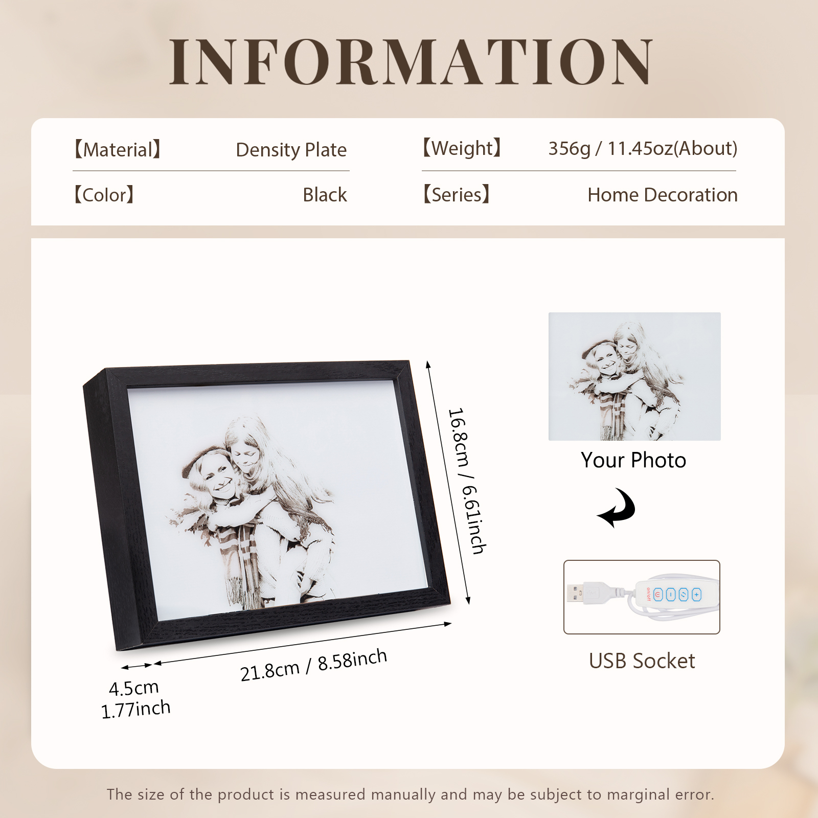 Personalised Photo Frame Night Light Changeable Colour Lamp Home Decor Personalised Gifts for Family Friends-Jessemade AU