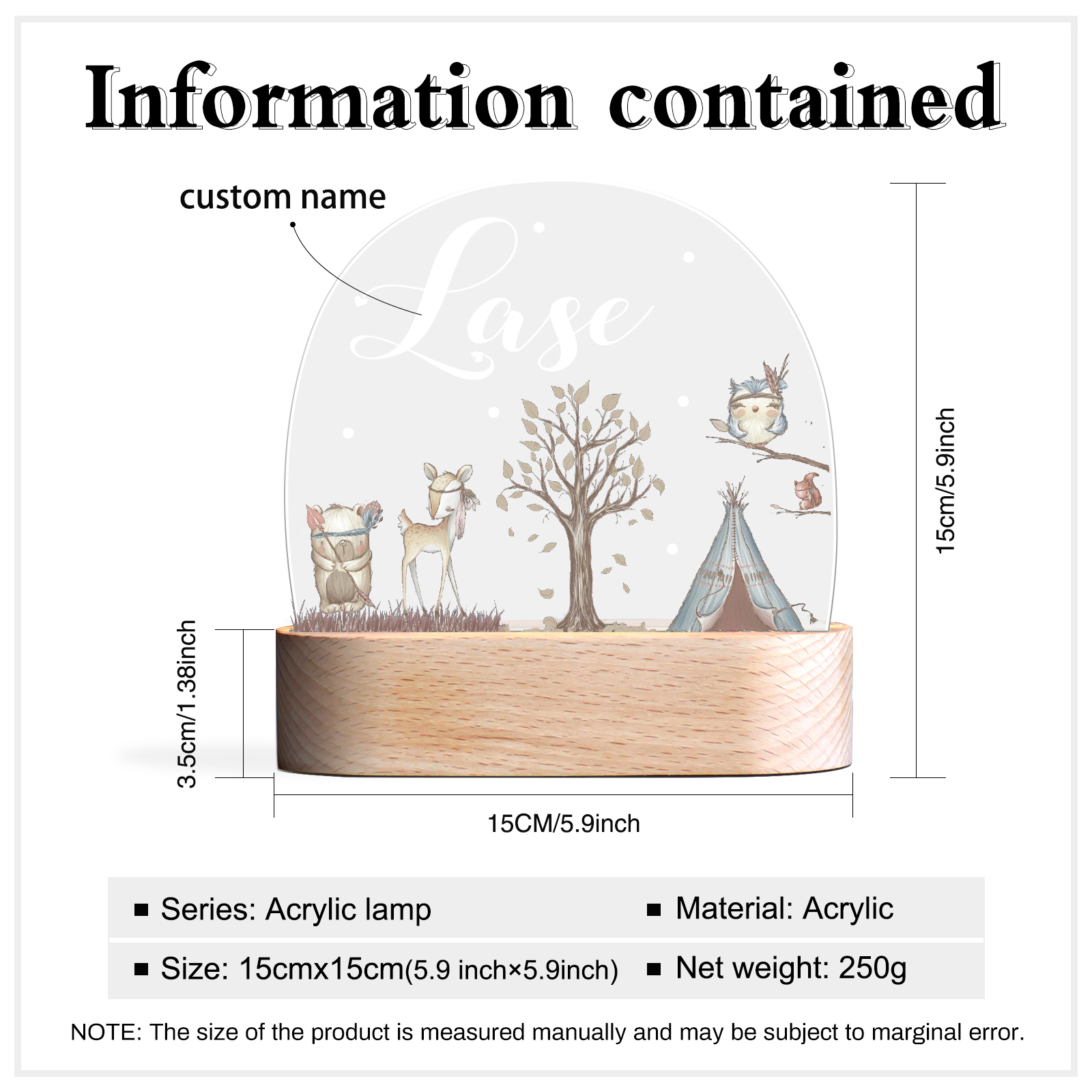 Personalised Woodland Friends Night Light Custom Name LED Lamp Baby Gift-Jessemade AU