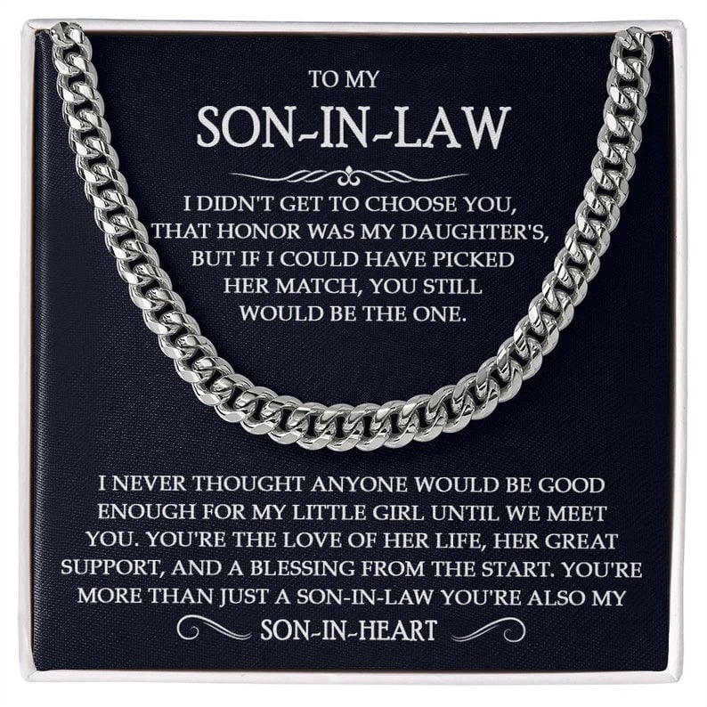 To My Son-In-Law Necklace Cuban Link Chain Necklace Gift Set - You're More Than Just A Son-In-Law, You're Also My Son-In-Heart-Jessemade AU