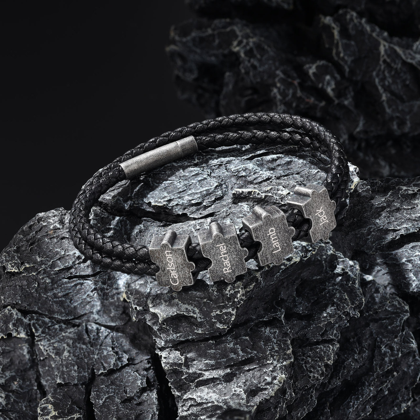 Vintage Men's Leather Bracelet Custom 4 Names Puzzles Bracelet Two Layers Bracelet Personalised Gift for Him-Jessemade AU