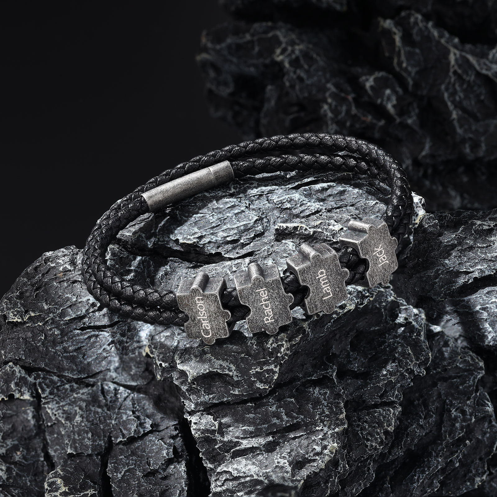 Vintage Men's Leather Bracelet Custom 4 Names Puzzles Bracelet Two Layers Bracelet Personalised Gift for Him-Jessemade AU