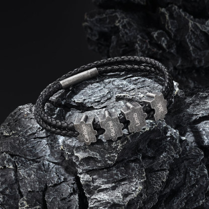 Vintage Men's Leather Bracelet Custom 4 Names Puzzles Bracelet Two Layers Bracelet Personalised Gift for Him-Jessemade AU