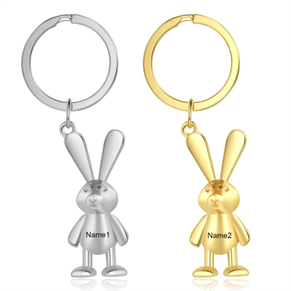 Personalised Rabbit Keychain Engrave Name Matching Key Ring Creative Couple Gift-Jessemade AU