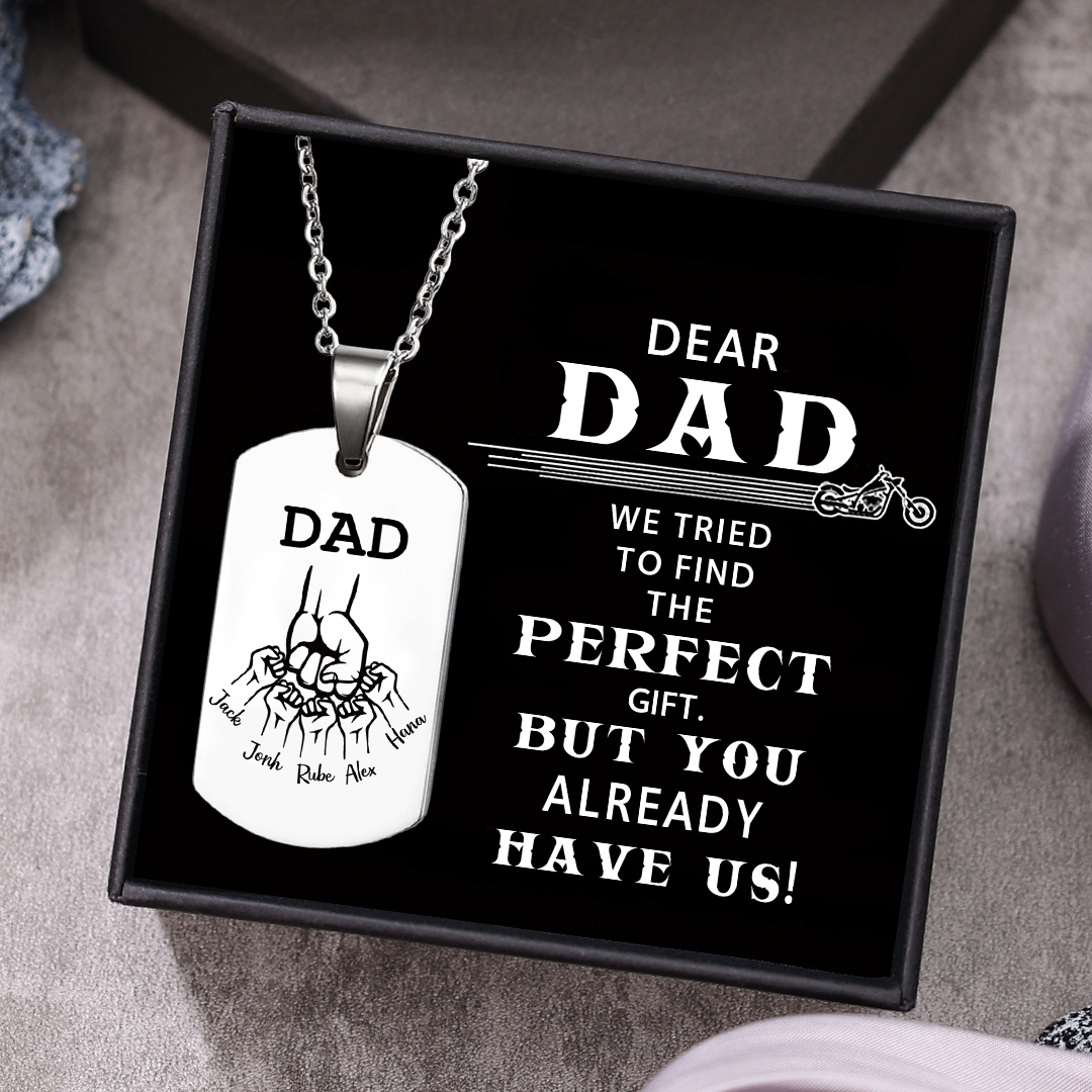 Custom Fist Bump Family Necklace with 5 Kids Names Personalised Photo Dog Tag Necklace Father's Day Gifts-Jessemade AU