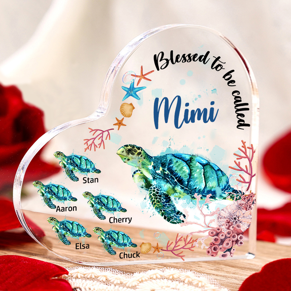 Personalised Acrylic Heart Keepsake Custom 6 Names Sea Turtles Ornament Gifts for Mom/Grandma-Jessemade AU