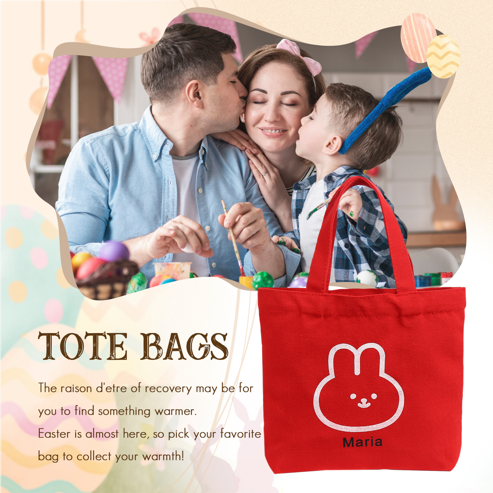 Personalised Bunny Tote Bag Customised with Name Bunny Handbag Easter Gifts-Jessemade AU