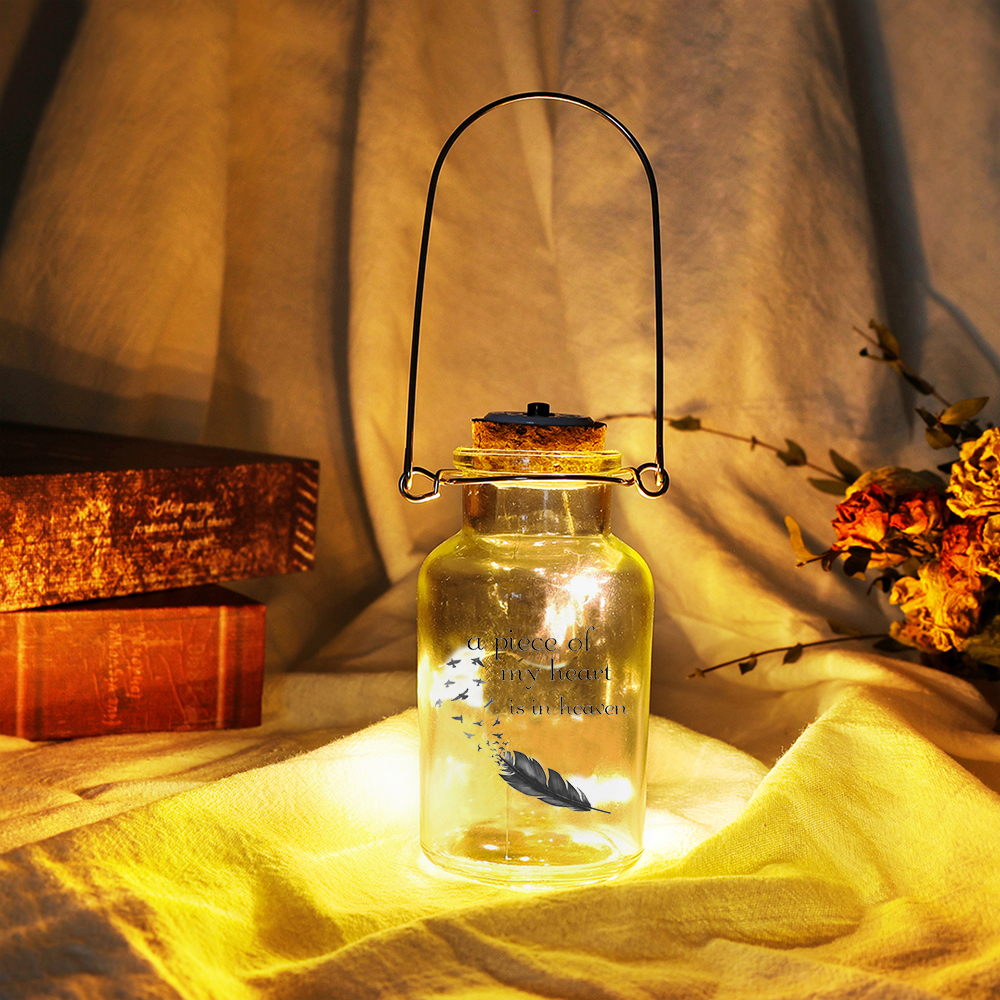 Memorial Jar Night Light Home Decor "A Piece of My Heart Is In Heaven"-Jessemade AU