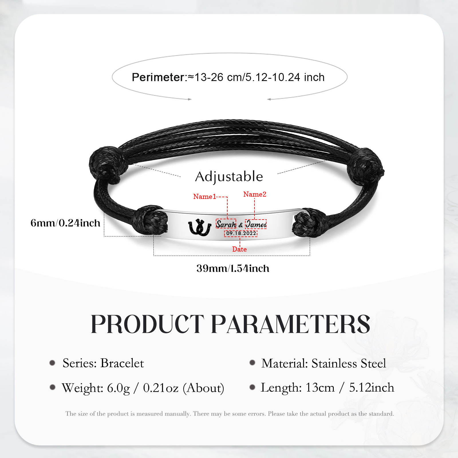 Personalised Couple Bracelet Set Custom 2 Names & Date Bracelet Adjustable Gifts for Him/Her-Jessemade AU