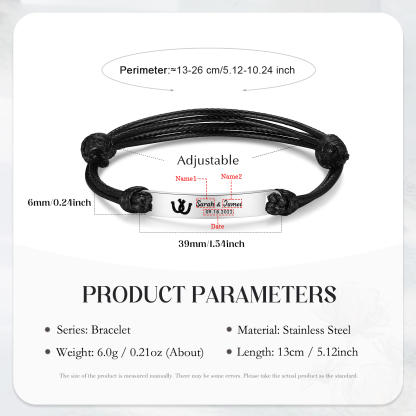 Personalised Couple Bracelet Set Custom 2 Names & Date Bracelet Adjustable Gifts for Him/Her-Jessemade AU