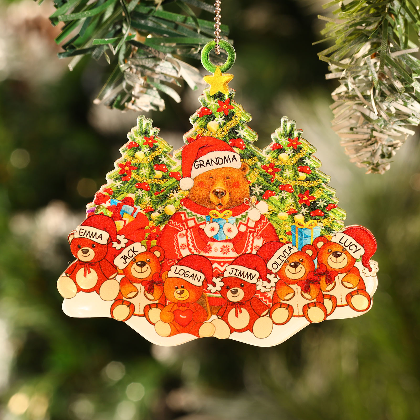 7 Names - Personalised Acrylic Christmas Bear Ornaments Customised Text & Name Xmas Pendant Gifts for Family-Jessemade AU