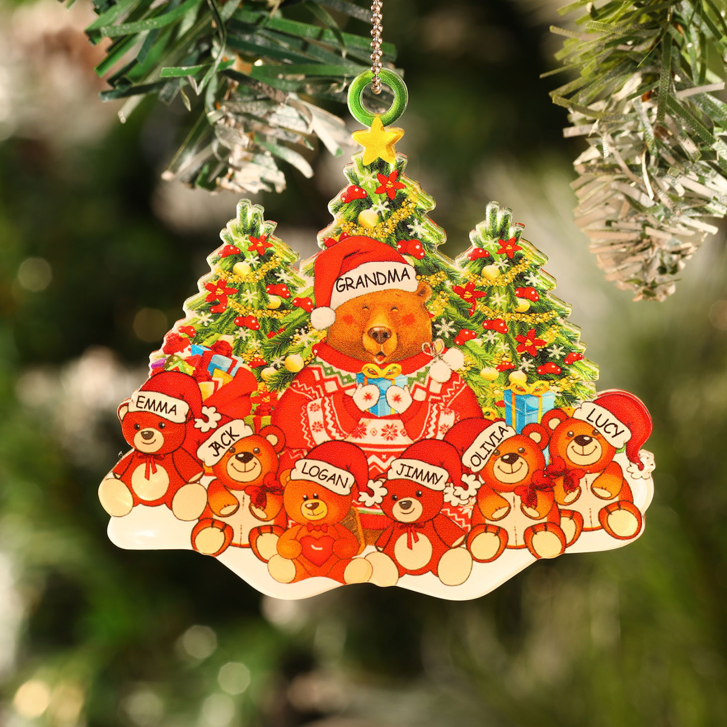 7 Names - Personalised Acrylic Christmas Bear Ornaments Customised Text & Name Xmas Pendant Gifts for Family-Jessemade AU
