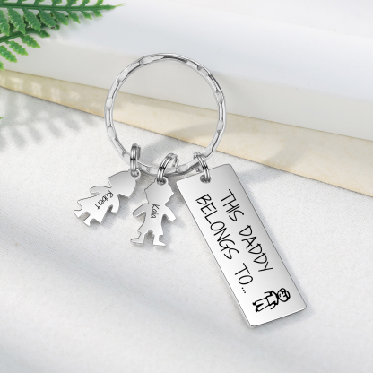 Personalised Keychain with 2 Kid Charms Father's Day Gift "This Daddy Belongs To" Custom Family Keyring-Jessemade AU