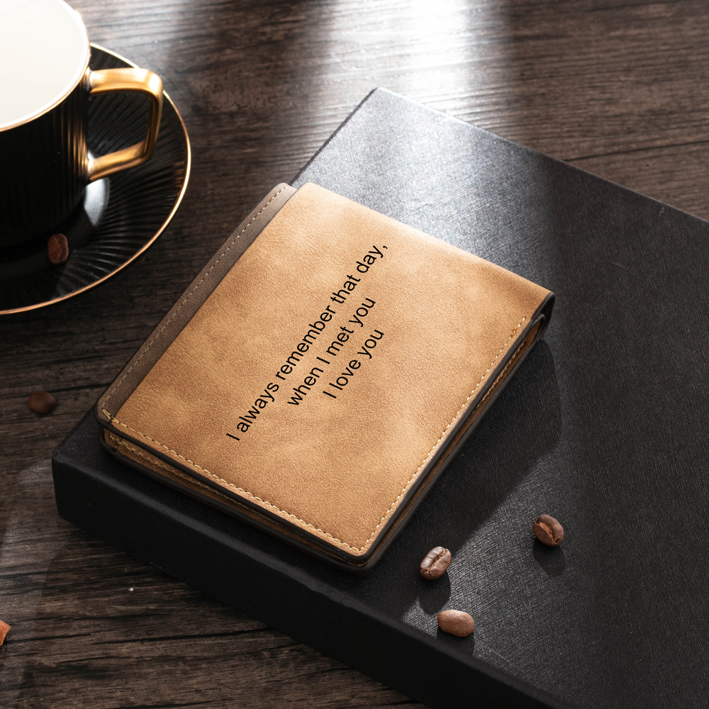 Brown Personalised Leather Wallet Engraved Photo Short Purse Folding Wallet Gifts For Men-Jessemade AU