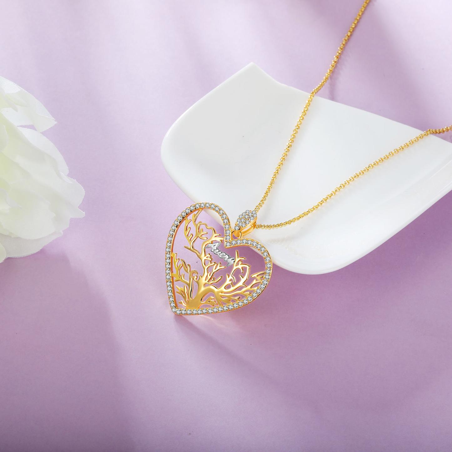 Personalised Family Tree Necklace Custom 1 Name Heart Necklace Gift For Mother-Jessemade AU
