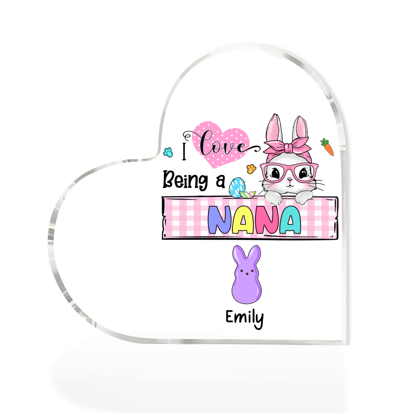 2 Names - Personalised Acrylic Heart Keepsake Custom Names Bunny Ornaments Gifts for Grandma/Mother-Jessemade AU
