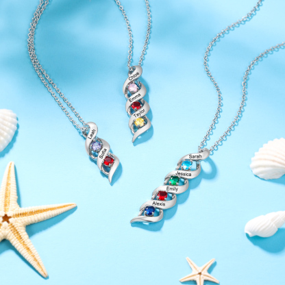 Personalised Necklace Cascading Pendant with 4 Birthstones Engraving 4 Names Gifts for Her-Jessemade AU