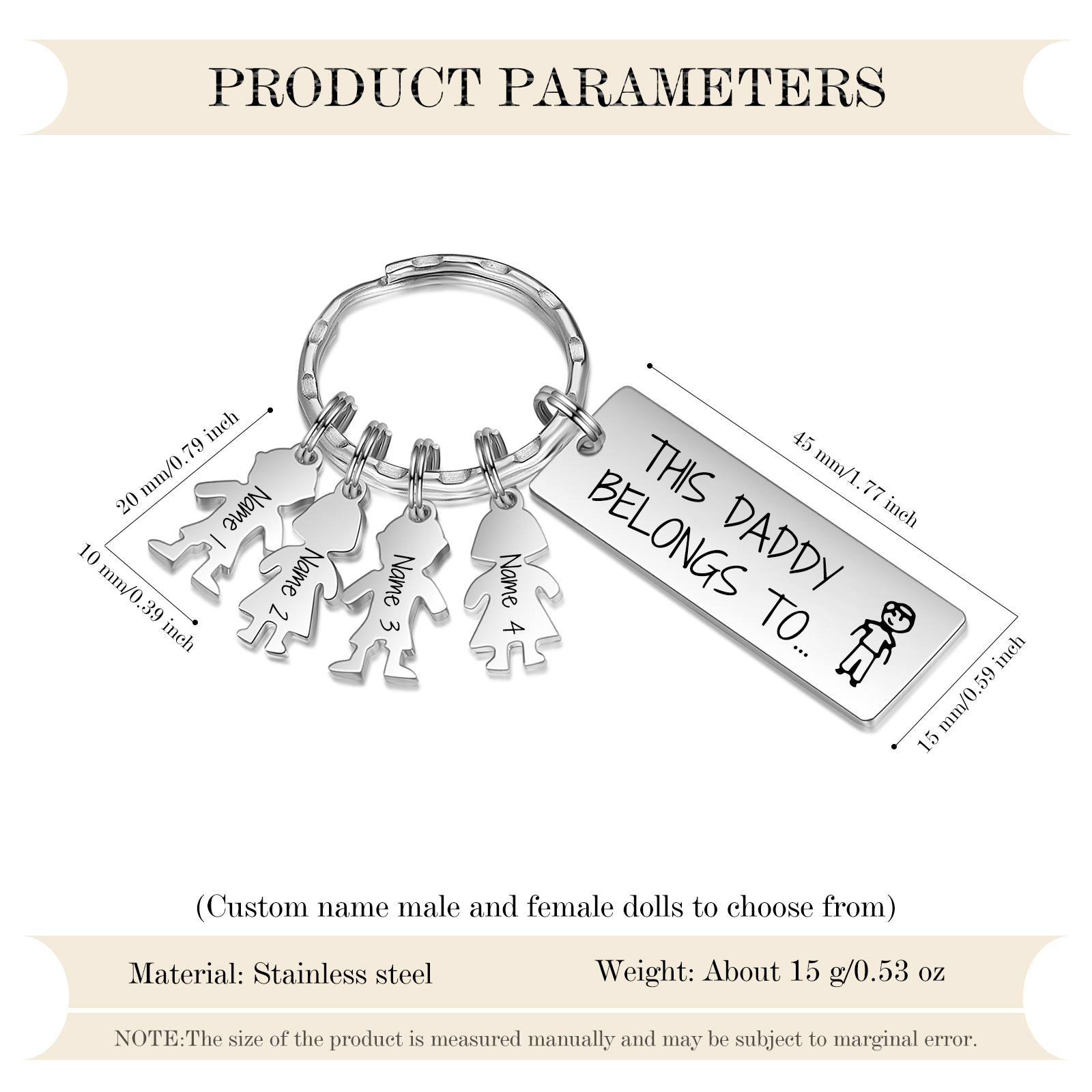 Personalised Keychain with 4 Kid Charms Father's Day Gift "This Daddy Belongs To" Custom Family Keyring-Jessemade AU