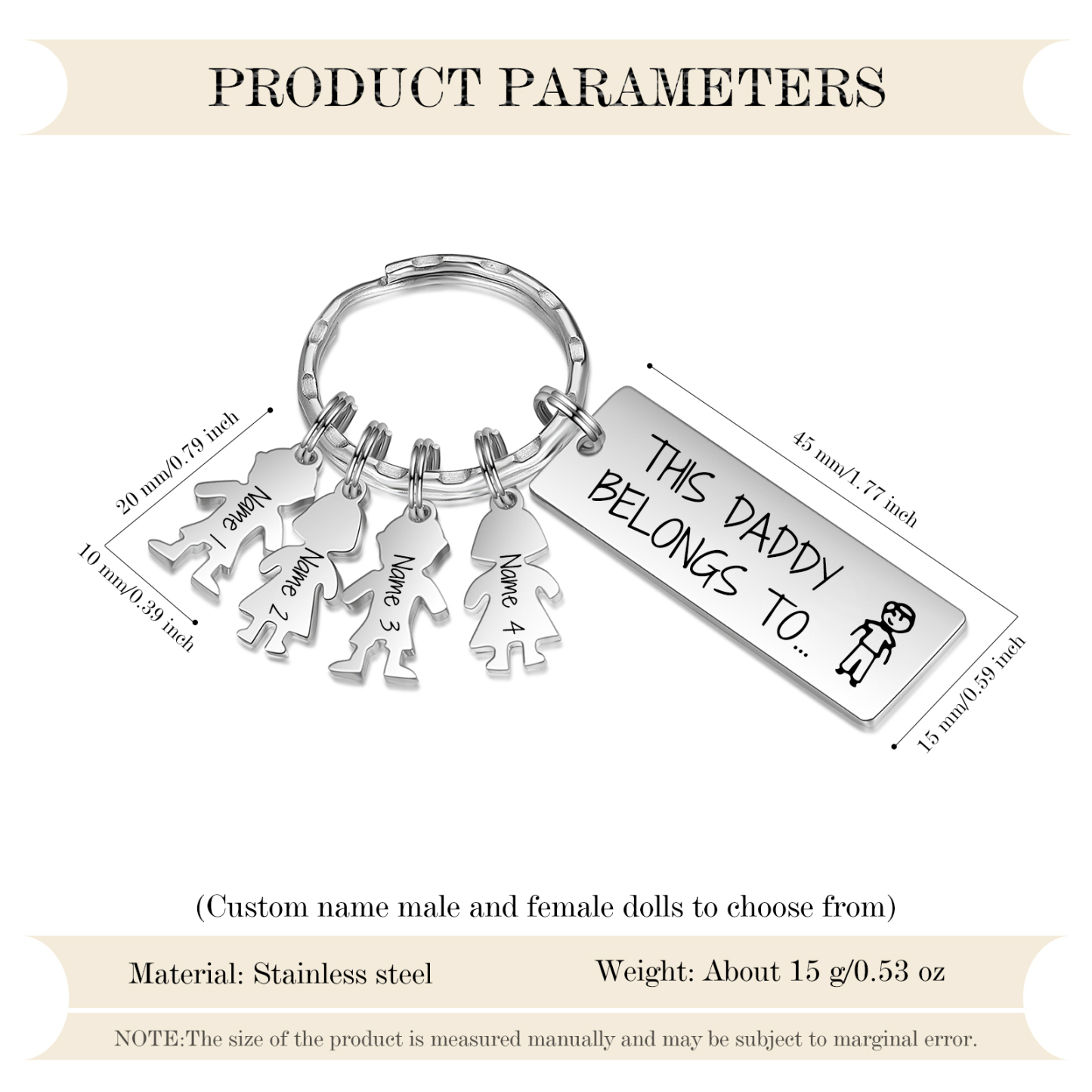 Personalised Keychain with 4 Kid Charms Father's Day Gift "This Daddy Belongs To" Custom Family Keyring-Jessemade AU