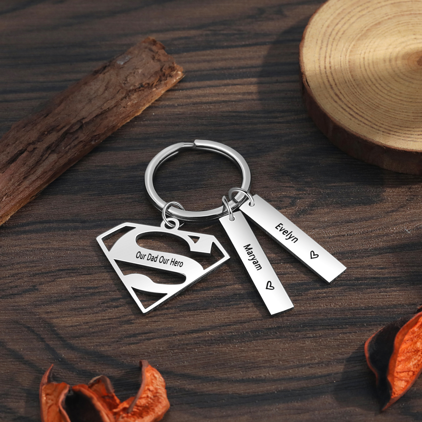 Custom Superman Sign Keychain Engrave 2 Names For Father-Jessemade AU