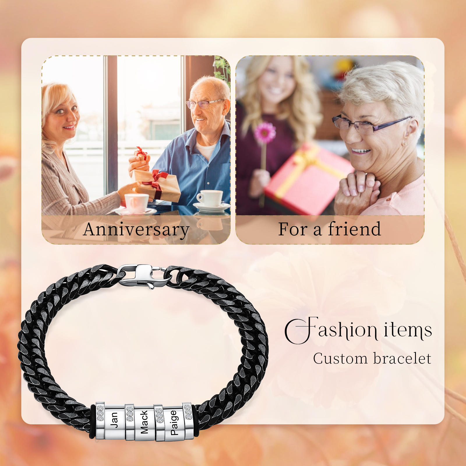 Personalised Black Stainless Steel Bracelet Custom 3 Names Men's Women's Bracelets For Couple-Jessemade AU